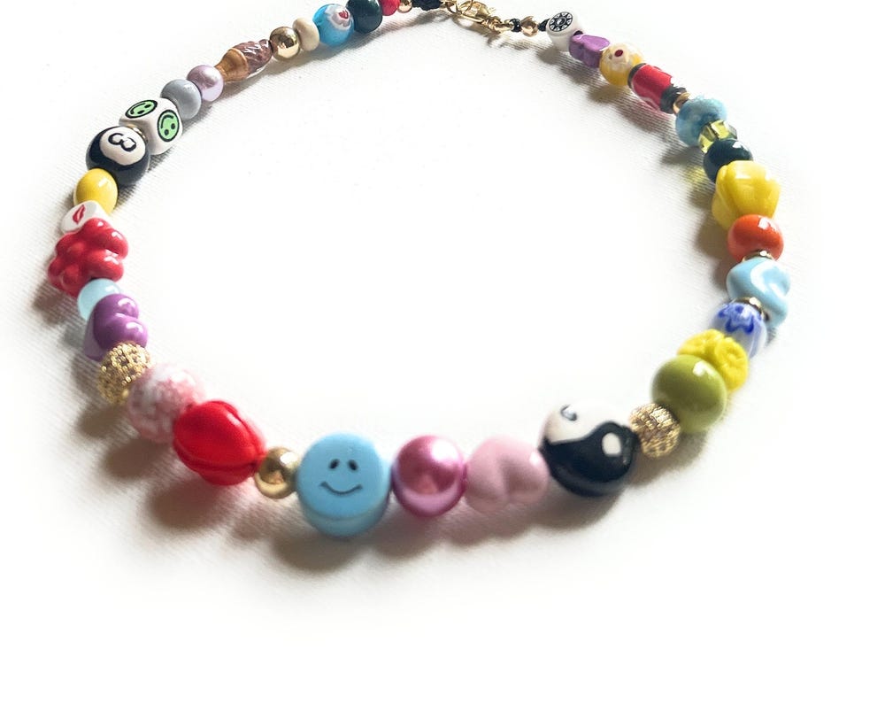 Bright Babe necklace, Peruvian Ceramic and glass, colorful