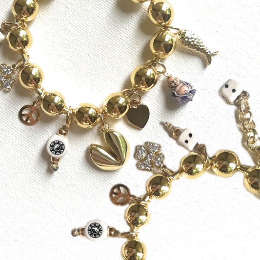 Gold Ball Chain Charm Bracelet, 90's, Y2K