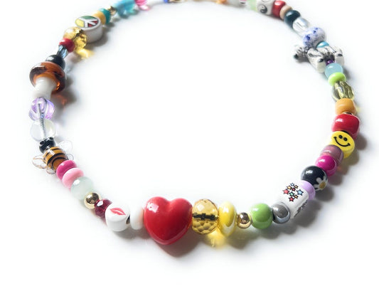 Super Happy necklace, Ceramic and glass, colorful