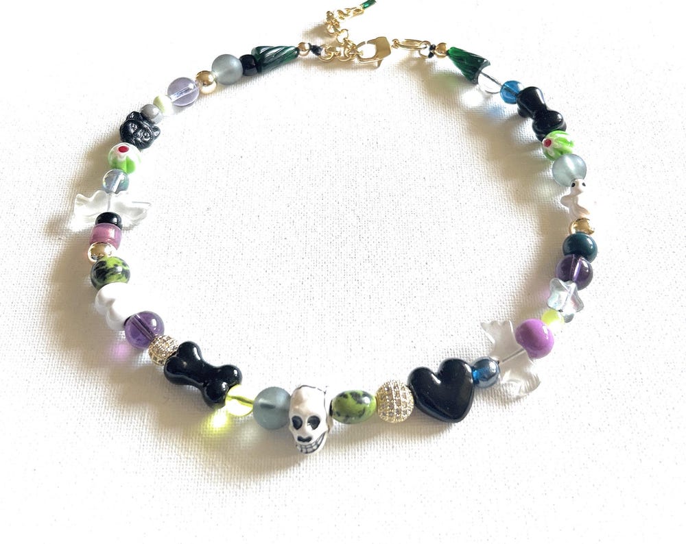 Beetlejuice Necklace: Ceramic & Czech Glass Beads