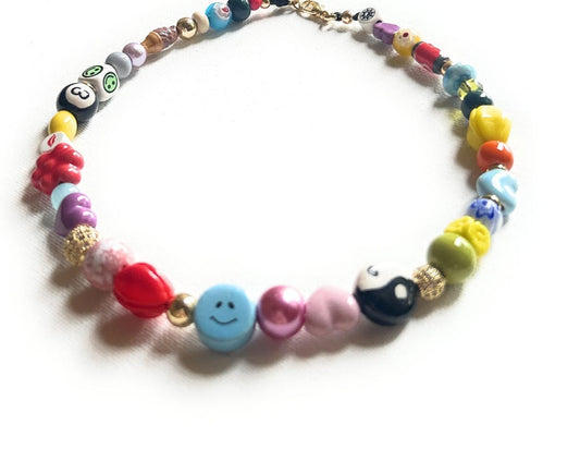 Bright Babe necklace, Peruvian Ceramic and glass, colorful
